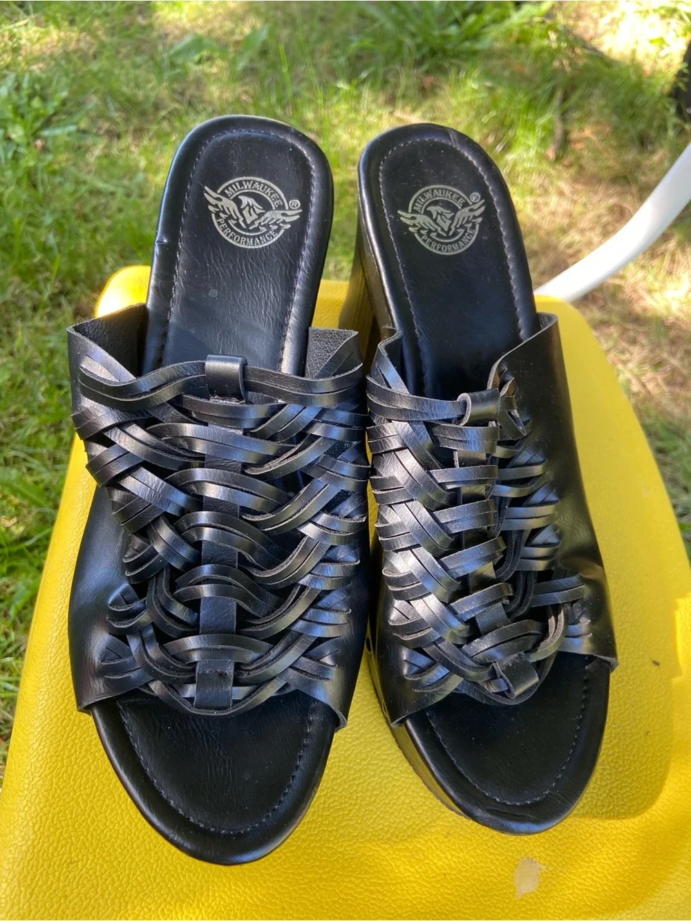Milwaukee Leather MBL9410 Women’s Black Open Toe Platform Wedges Studded Size 8
